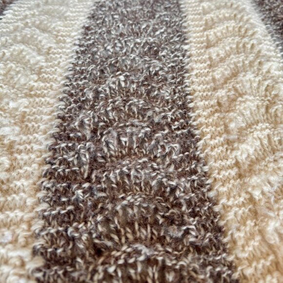 Vintage Wool Brown and Cream Striped Throw Blanket - Picture 3 of 9